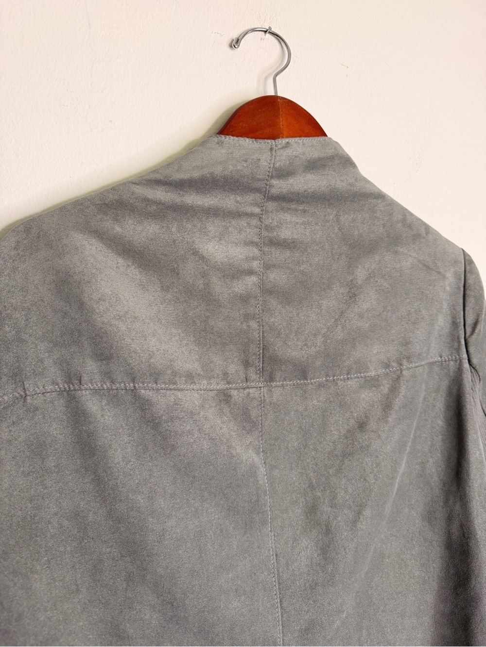 H&M Divided Gray Faux Suede Drape Moto Jacket Size 16 - Picture 10 of 11